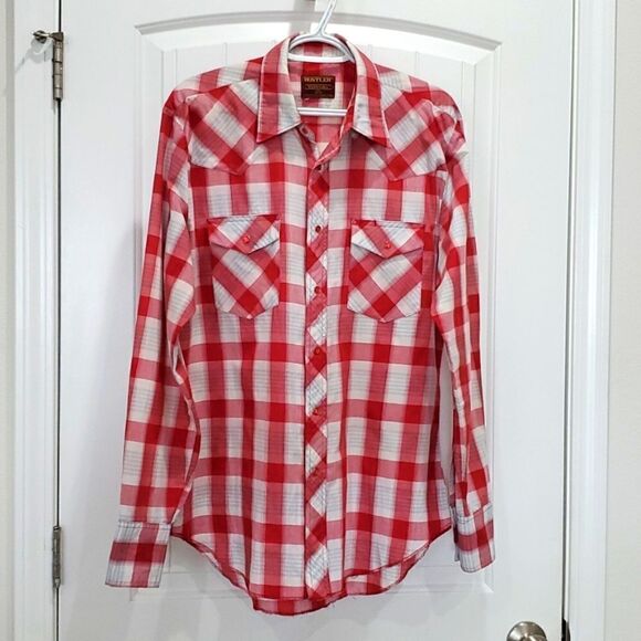 Rustler Mens x-Longtails, Red Pearl Snap Long Sleeve,  Size 34/35 - Picture 1 of 5